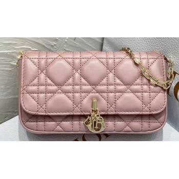 Lady Dior Phone Pouch Bag in Cannage Lambskin Pink with Removable jewel chain 2024 (XXG-23122019)