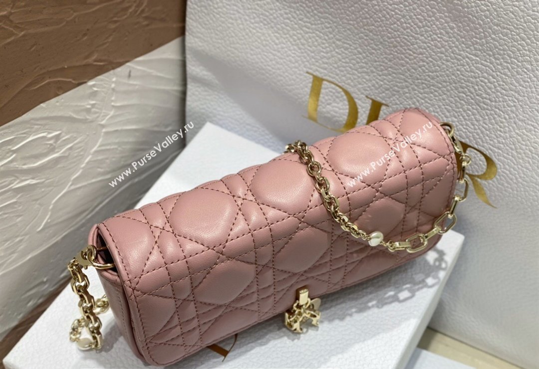 Lady Dior Phone Pouch Bag in Cannage Lambskin Pink with Removable jewel chain 2024 (XXG-23122019)