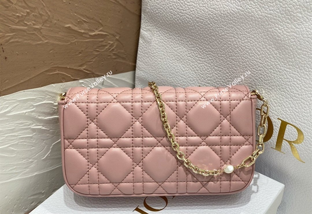 Lady Dior Phone Pouch Bag in Cannage Lambskin Pink with Removable jewel chain 2024 (XXG-23122019)