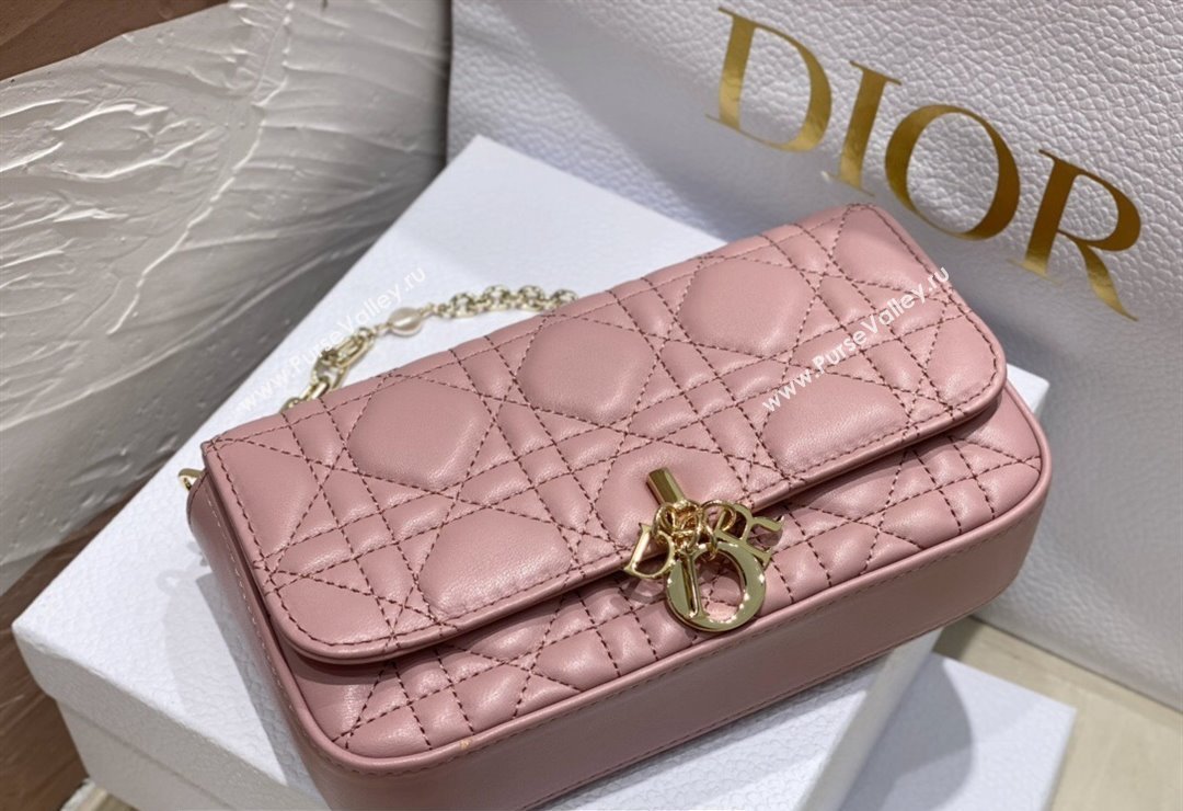 Lady Dior Phone Pouch Bag in Cannage Lambskin Pink with Removable jewel chain 2024 (XXG-23122019)