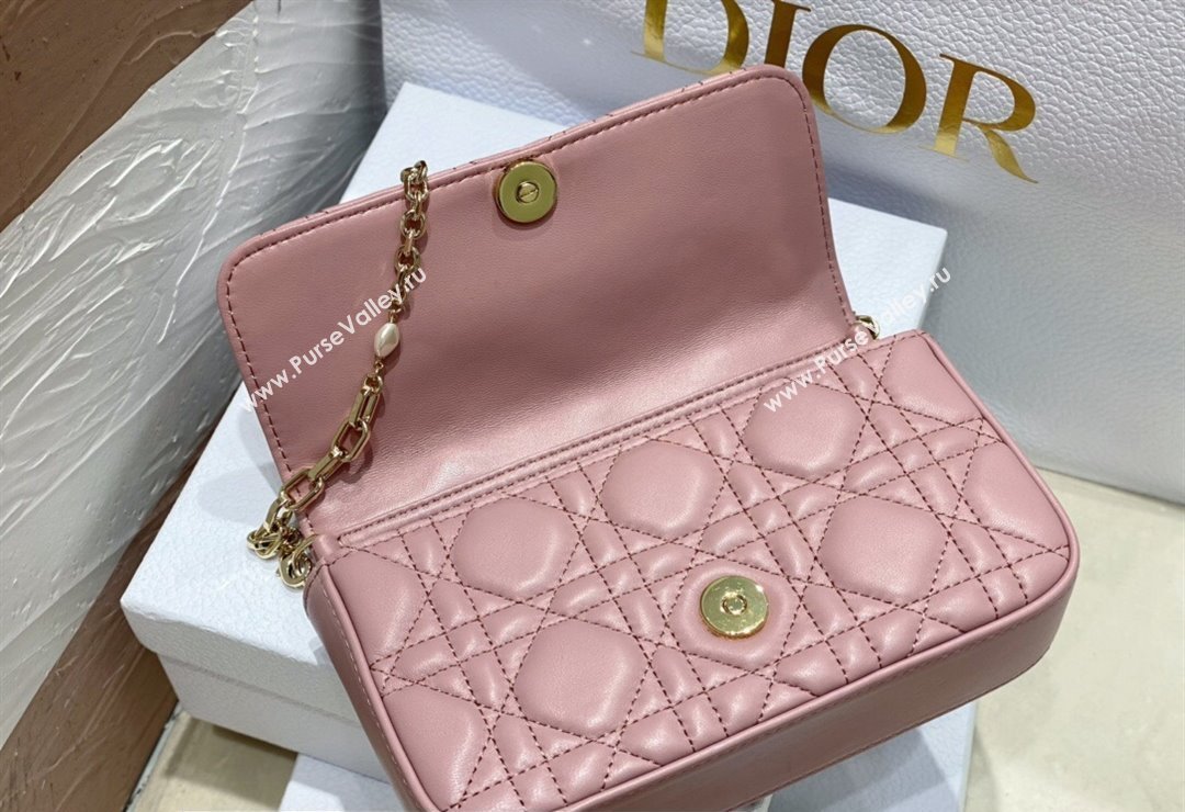 Lady Dior Phone Pouch Bag in Cannage Lambskin Pink with Removable jewel chain 2024 (XXG-23122019)