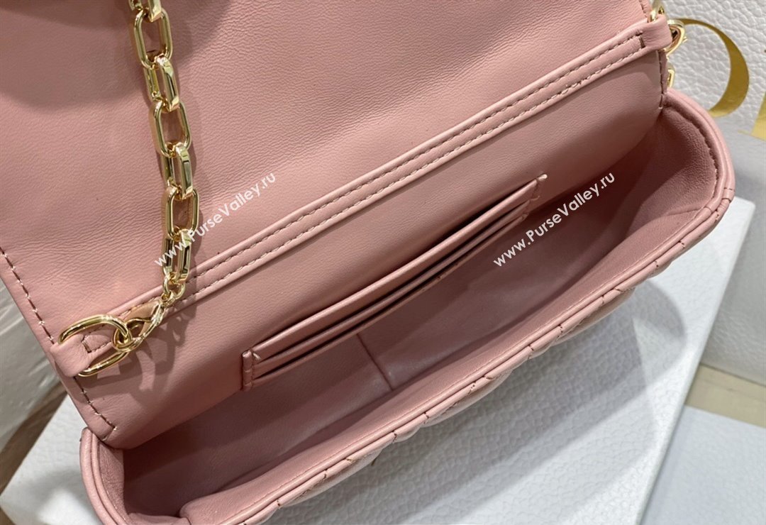 Lady Dior Phone Pouch Bag in Cannage Lambskin Pink with Removable jewel chain 2024 (XXG-23122019)