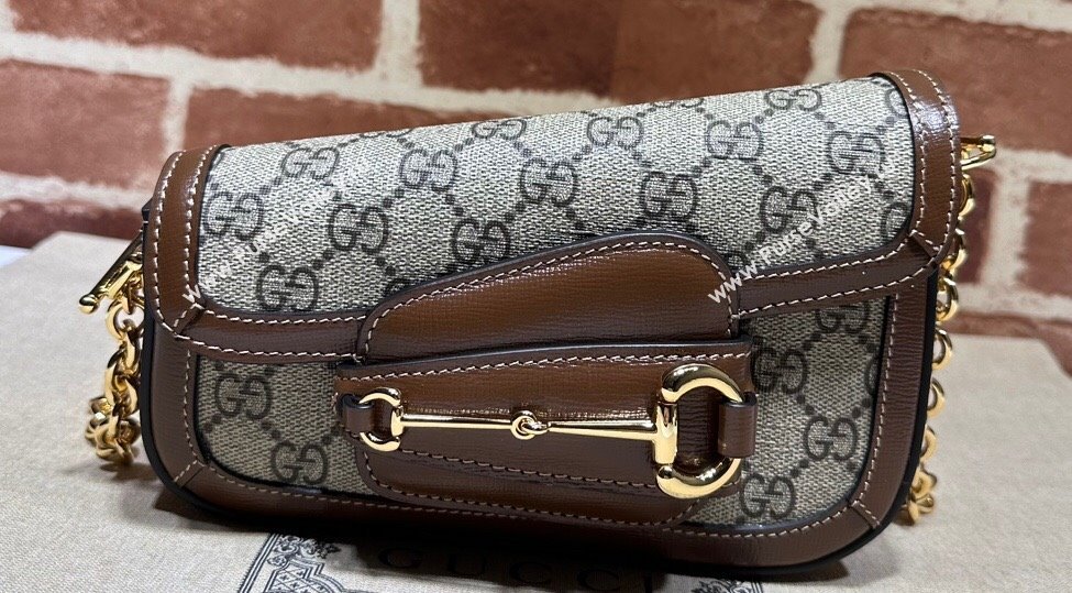 Gucci Horsebit 1955 Mini shoulder bag 774209 Beige and ebony GG Supreme canvas with Brown Demetra trim (dlh-23122113)