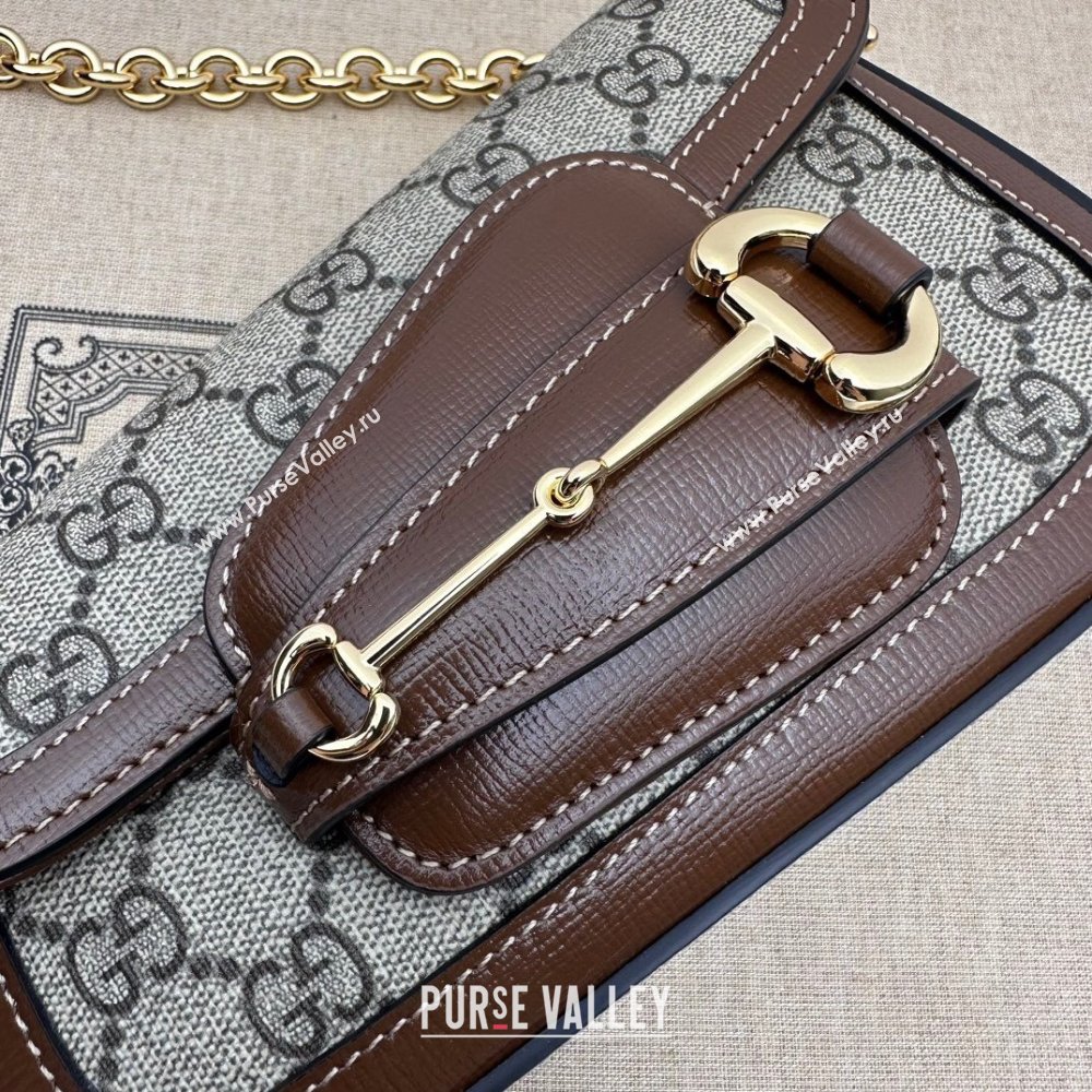 Gucci Horsebit 1955 Mini shoulder bag 774209 Beige and ebony GG Supreme canvas with Brown Demetra trim (dlh-23122113)