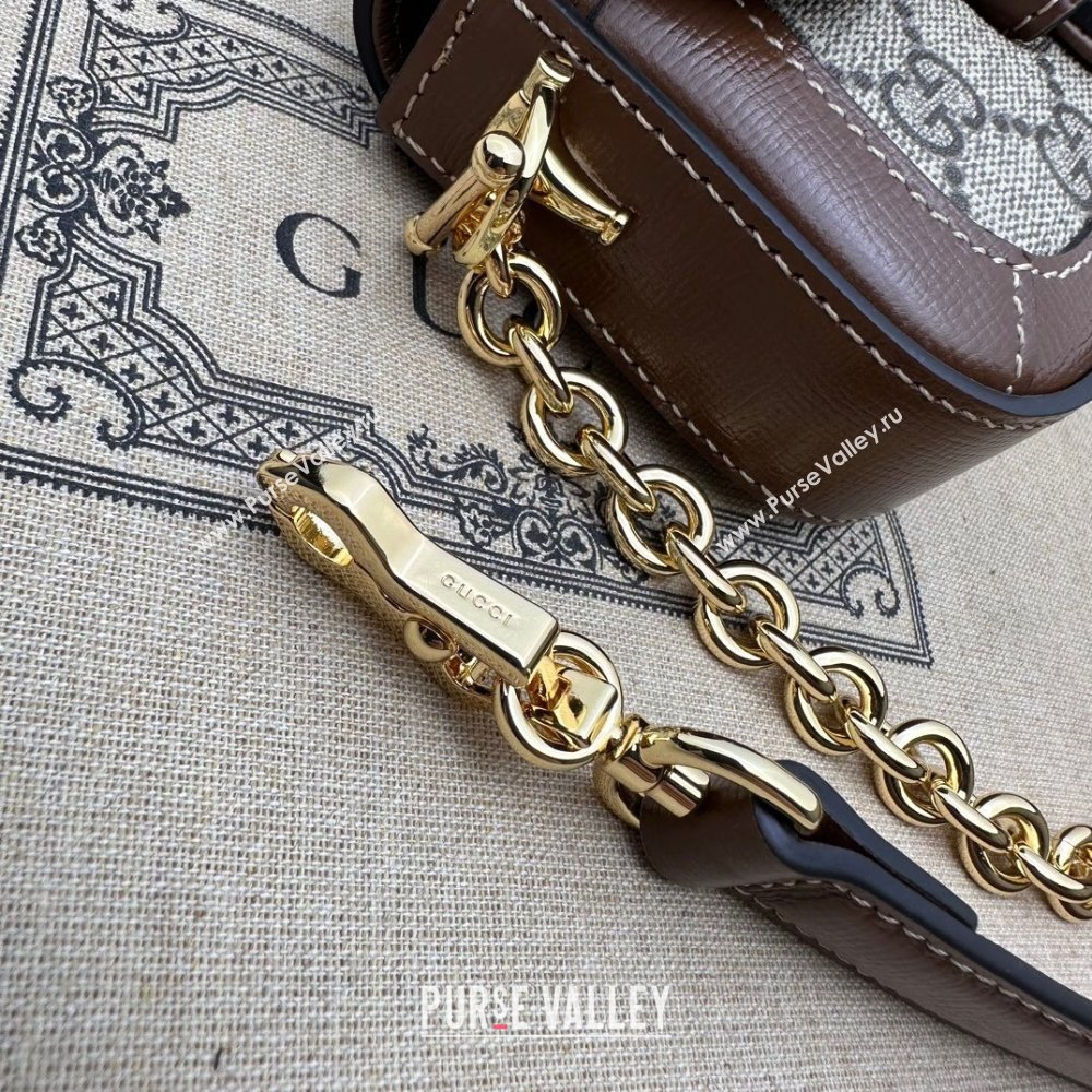 Gucci Horsebit 1955 Mini shoulder bag 774209 Beige and ebony GG Supreme canvas with Brown Demetra trim (dlh-23122113)