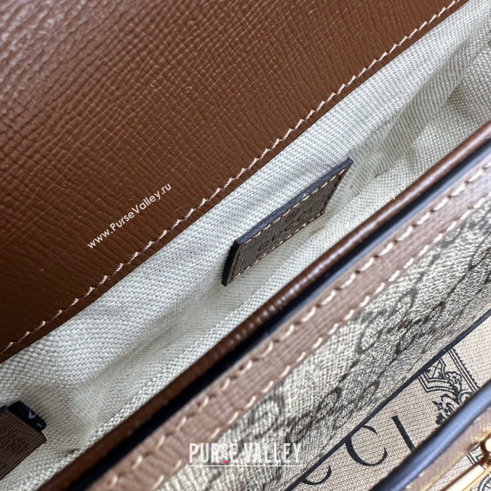Gucci Horsebit 1955 Mini shoulder bag 774209 Beige and ebony GG Supreme canvas with Brown Demetra trim (dlh-23122113)