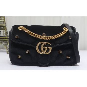 Gucci GG Marmont small shoulder bag 443497 velvet Black with small Double G studs 2024 (dlh-23122121)