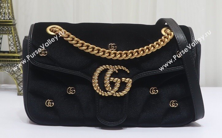 Gucci GG Marmont small shoulder bag 443497 velvet Black with small Double G studs 2024 (dlh-23122121)