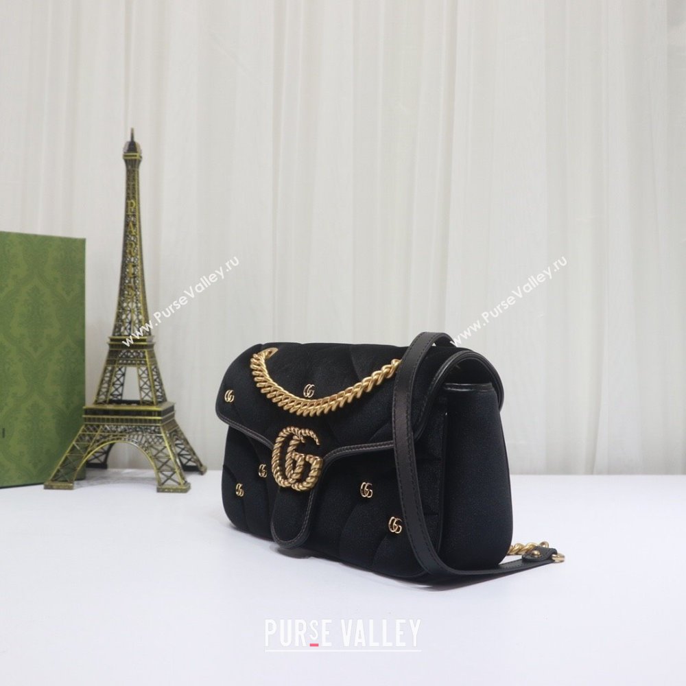 Gucci GG Marmont small shoulder bag 443497 velvet Black with small Double G studs 2024 (dlh-23122121)