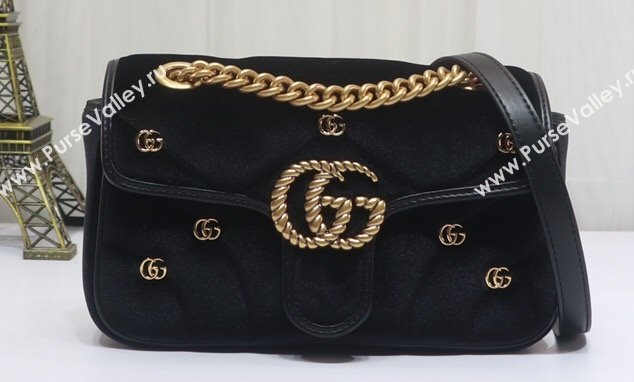 Gucci GG Marmont Mini shoulder bag 446744 velvet Black with small Double G studs 2024 (dlh-23122129)