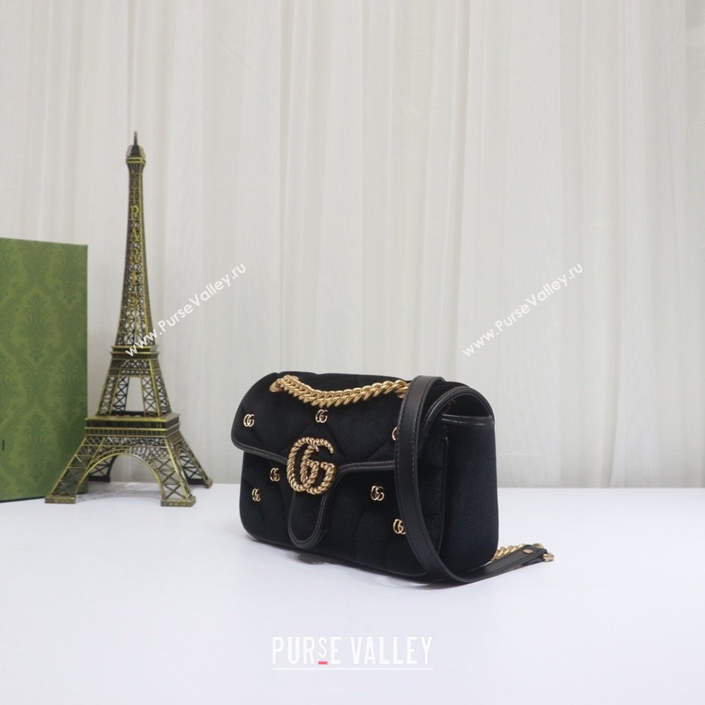 Gucci GG Marmont Mini shoulder bag 446744 velvet Black with small Double G studs 2024 (dlh-23122129)