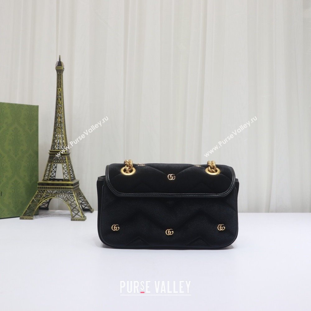 Gucci GG Marmont Mini shoulder bag 446744 velvet Black with small Double G studs 2024 (dlh-23122129)