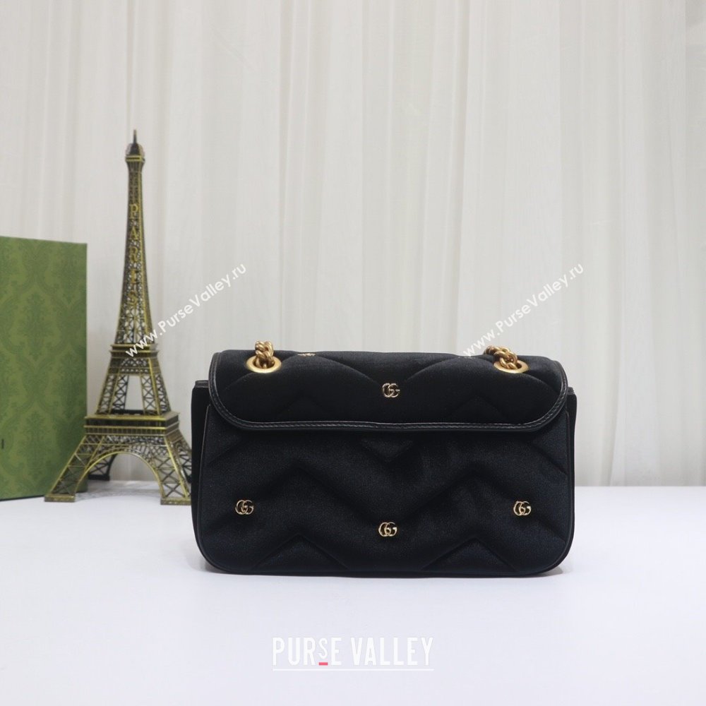Gucci GG Marmont small shoulder bag 443497 velvet Black with small Double G studs 2024 (dlh-23122121)