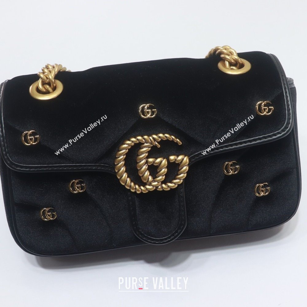 Gucci GG Marmont Mini shoulder bag 446744 velvet Black with small Double G studs 2024 (dlh-23122129)