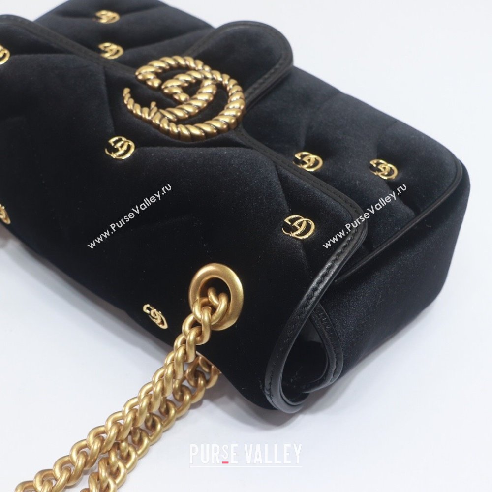 Gucci GG Marmont Mini shoulder bag 446744 velvet Black with small Double G studs 2024 (dlh-23122129)