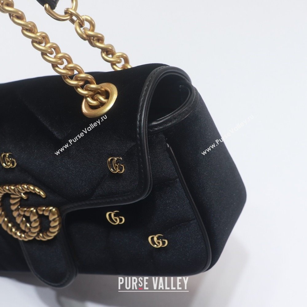 Gucci GG Marmont Mini shoulder bag 446744 velvet Black with small Double G studs 2024 (dlh-23122129)