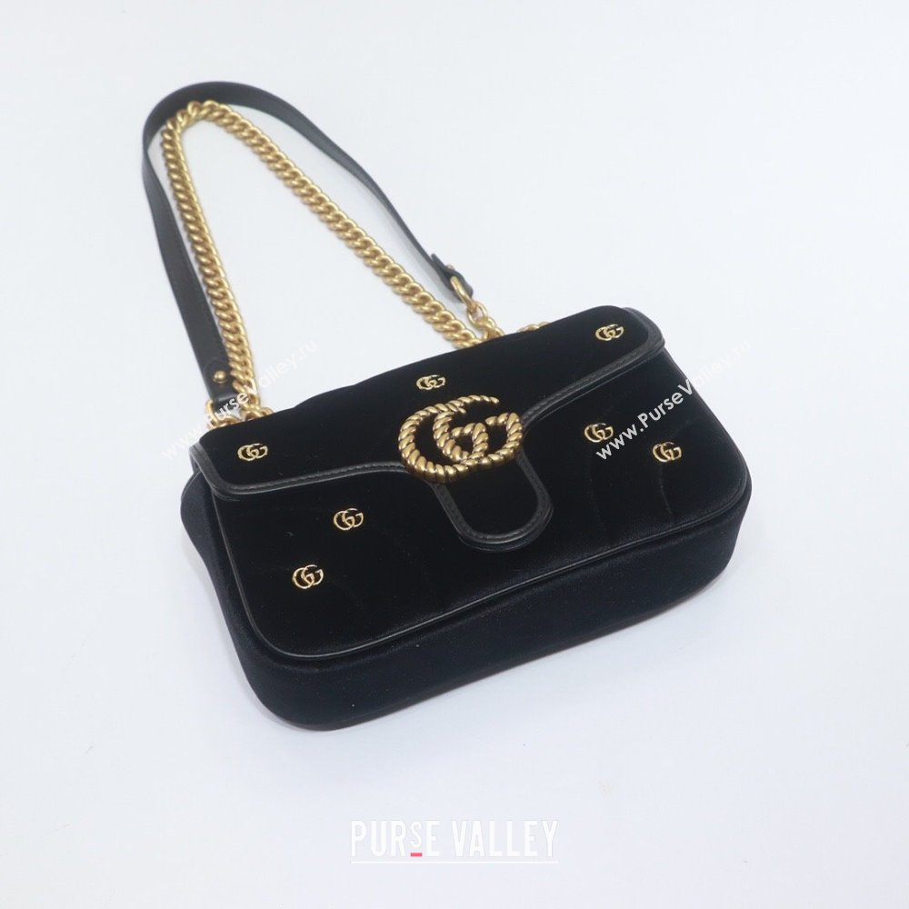 Gucci GG Marmont Mini shoulder bag 446744 velvet Black with small Double G studs 2024 (dlh-23122129)