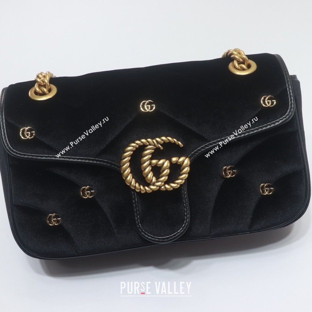 Gucci GG Marmont small shoulder bag 443497 velvet Black with small Double G studs 2024 (dlh-23122121)