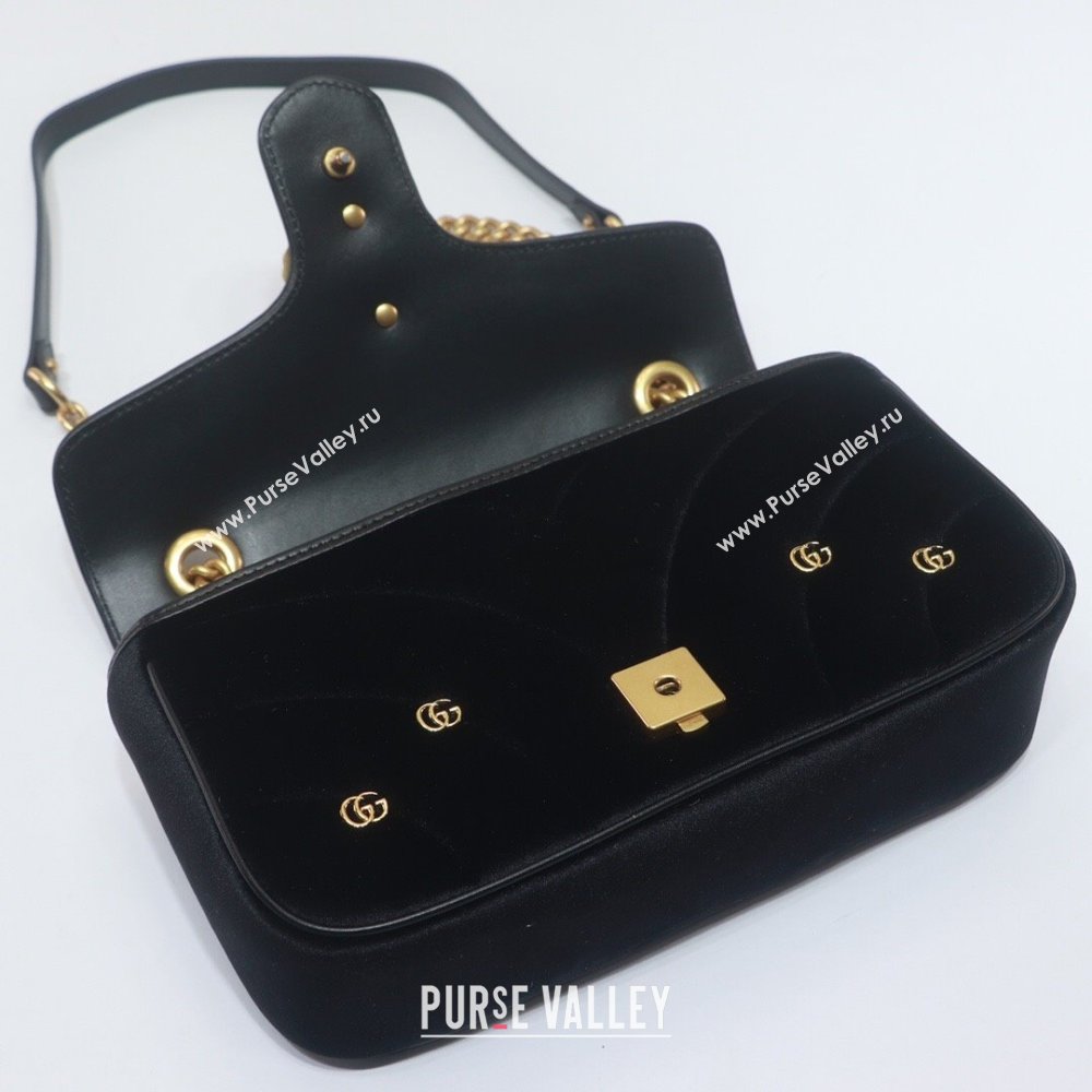 Gucci GG Marmont small shoulder bag 443497 velvet Black with small Double G studs 2024 (dlh-23122121)