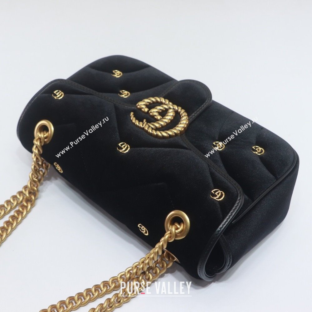 Gucci GG Marmont small shoulder bag 443497 velvet Black with small Double G studs 2024 (dlh-23122121)