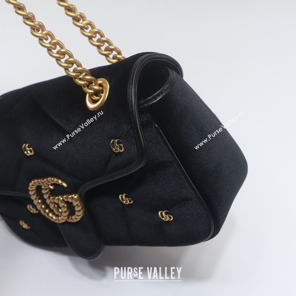 Gucci GG Marmont small shoulder bag 443497 velvet Black with small Double G studs 2024 (dlh-23122121)