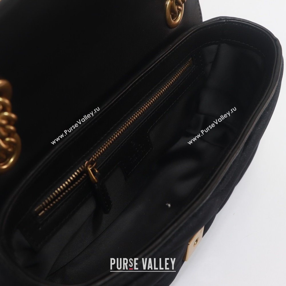 Gucci GG Marmont small shoulder bag 443497 velvet Black with small Double G studs 2024 (dlh-23122121)