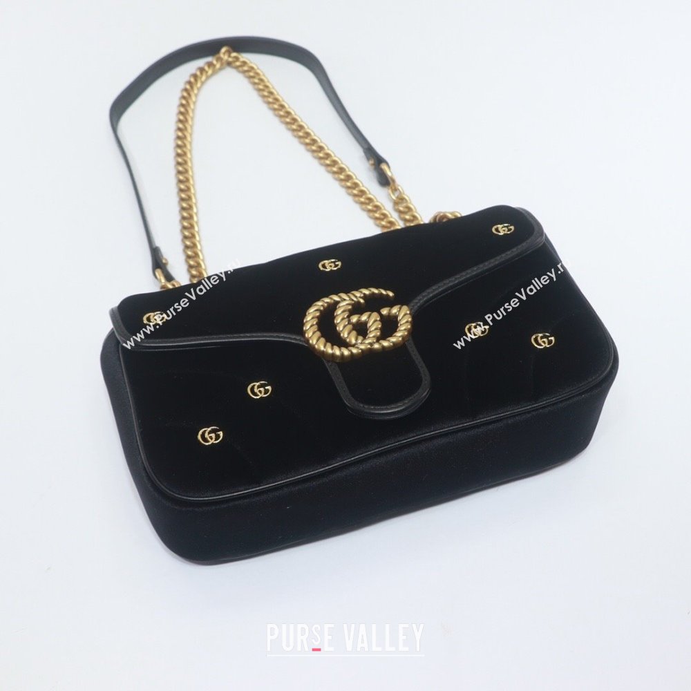 Gucci GG Marmont small shoulder bag 443497 velvet Black with small Double G studs 2024 (dlh-23122121)