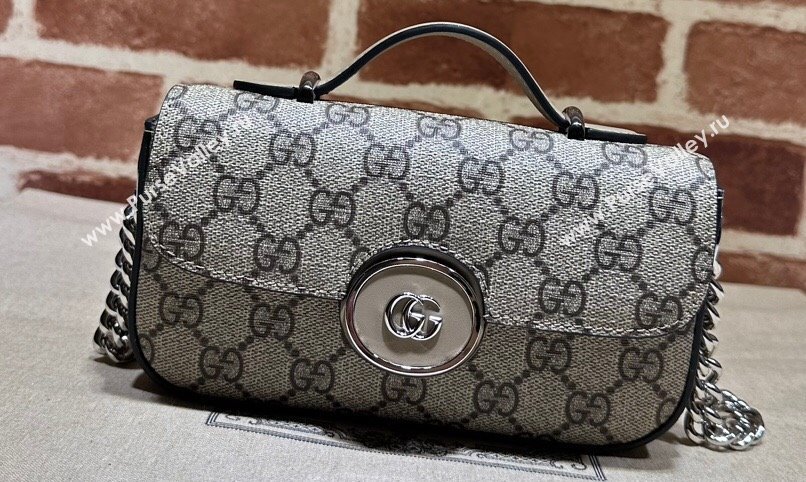 Gucci Petite GG Super mini bag 760194 Beige and ebony GG Supreme canvas (dlh-23122210)