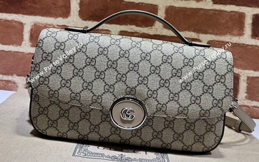 Gucci Petite GG small shoulder bag 739721 Beige and ebony GG Supreme canvas (dlh-23122208)