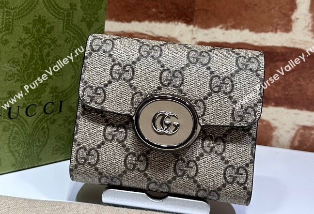 Gucci Petite GG medium wallet 760197 Beige and ebony GG Supreme canvas (dlh-23122213)