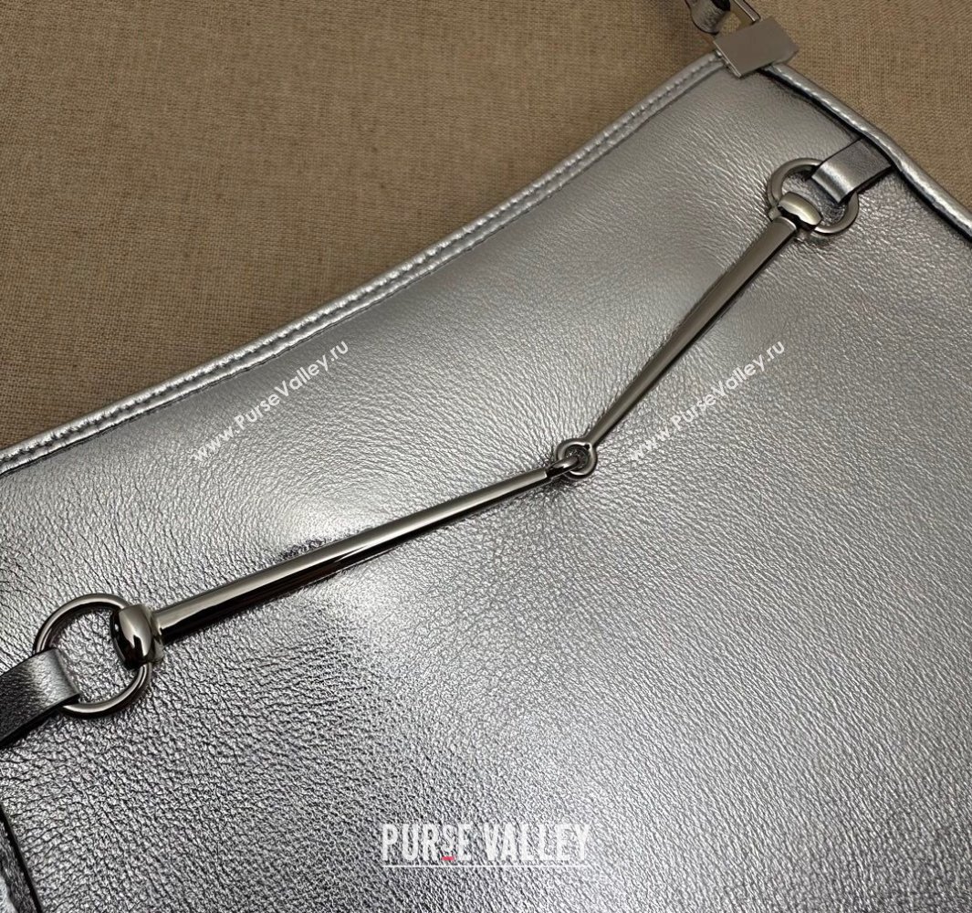 Gucci Horsebit Slim small shoulder bag 764191 Leather Metallic silver (dlh-23122117)