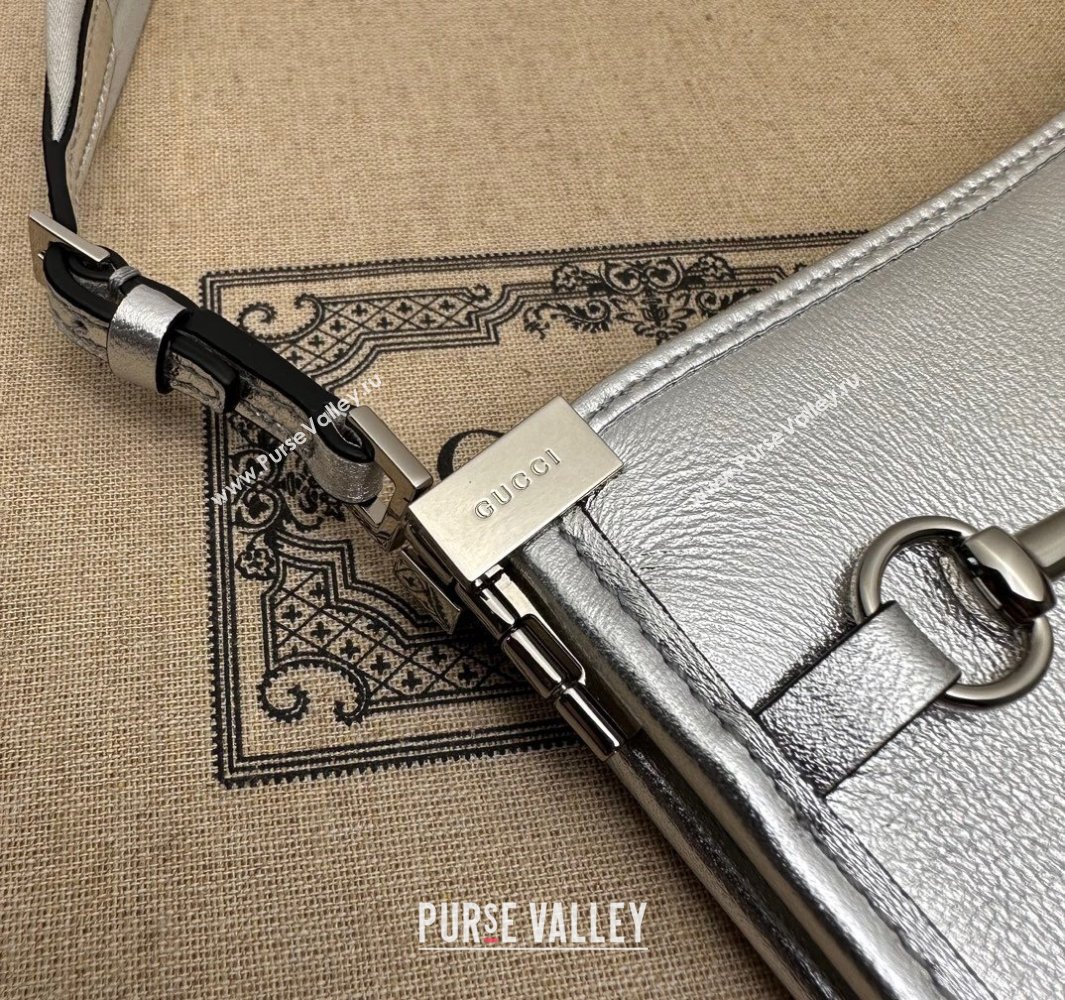 Gucci Horsebit Slim small shoulder bag 764191 Leather Metallic silver (dlh-23122117)