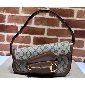 Gucci Horsebit 1955 small shoulder bag 764155 Beige and ebony GG Supreme canvas with Brown Demetra trim (dlh-23122104)