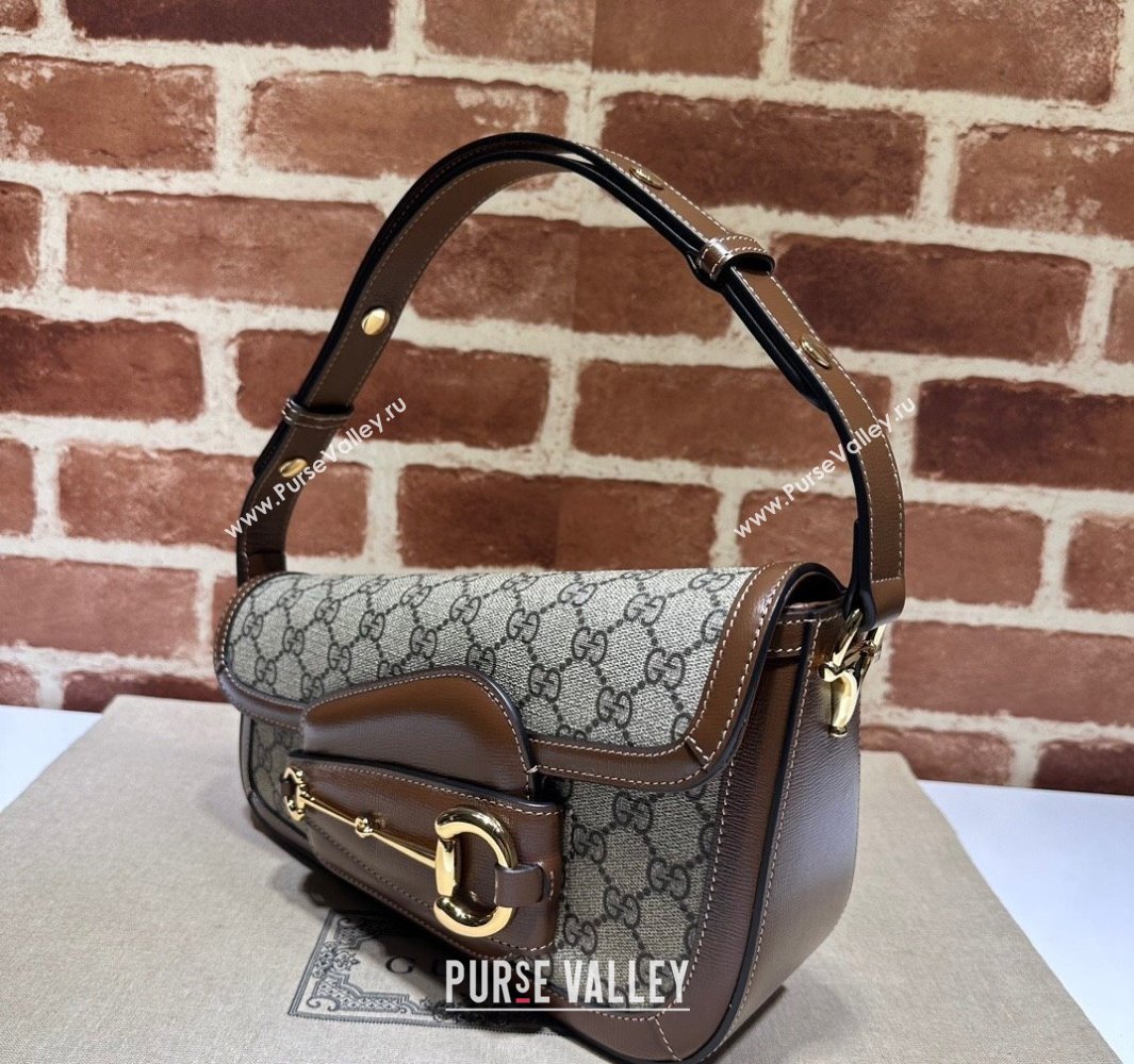 Gucci Horsebit 1955 small shoulder bag 764155 Beige and ebony GG Supreme canvas with Brown Demetra trim (dlh-23122104)
