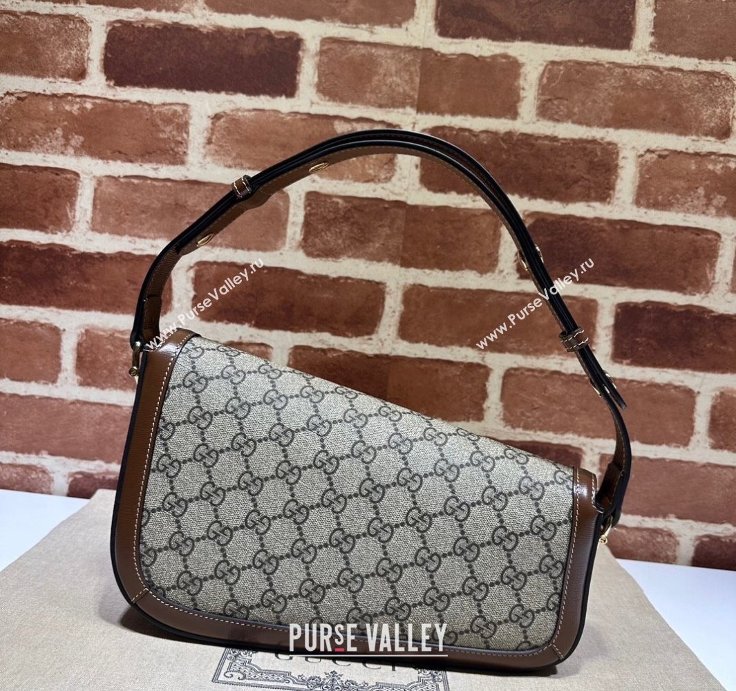 Gucci Horsebit 1955 small shoulder bag 764155 Beige and ebony GG Supreme canvas with Brown Demetra trim (dlh-23122104)