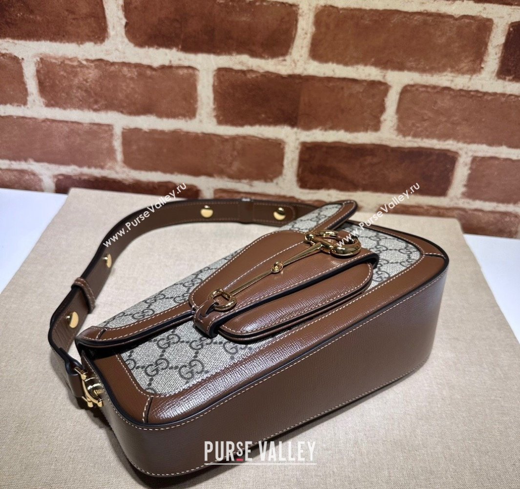 Gucci Horsebit 1955 small shoulder bag 764155 Beige and ebony GG Supreme canvas with Brown Demetra trim (dlh-23122104)