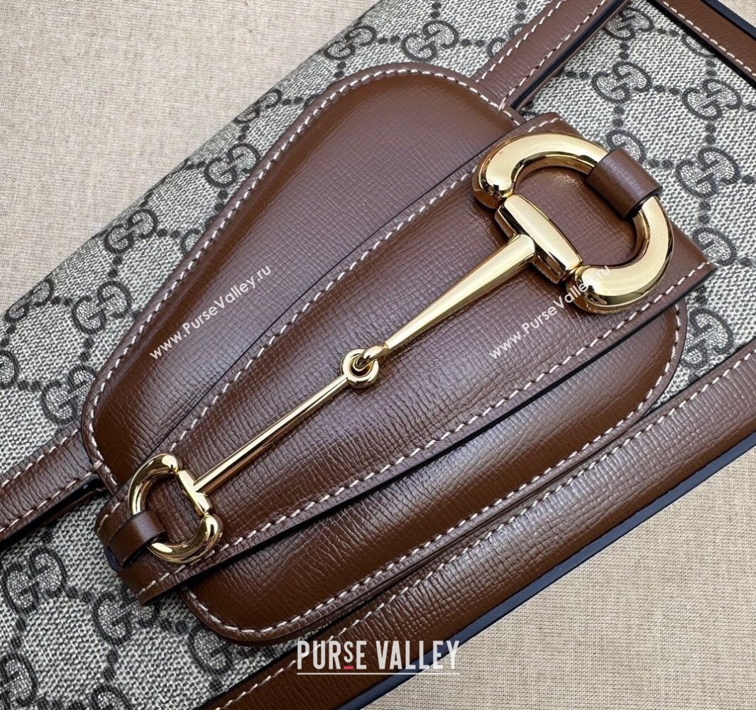 Gucci Horsebit 1955 small shoulder bag 764155 Beige and ebony GG Supreme canvas with Brown Demetra trim (dlh-23122104)