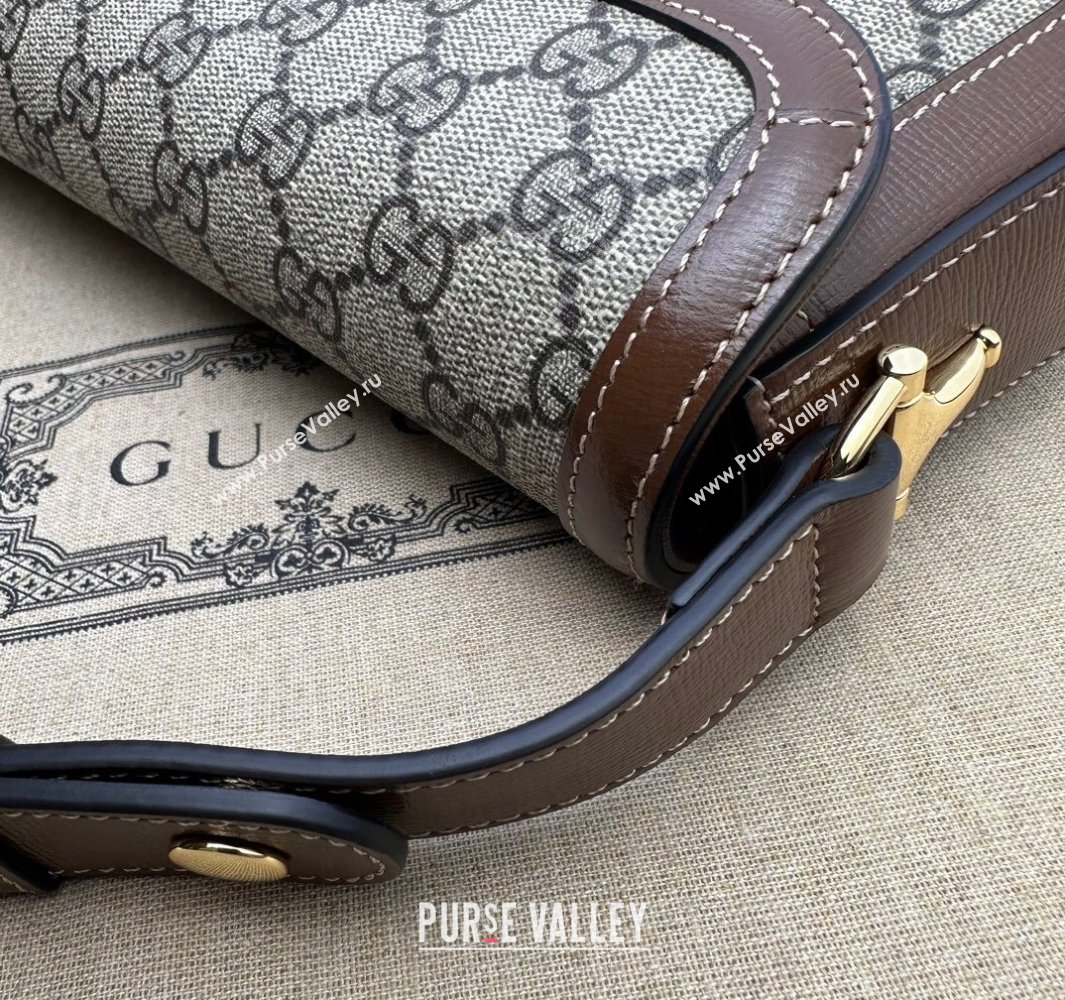 Gucci Horsebit 1955 small shoulder bag 764155 Beige and ebony GG Supreme canvas with Brown Demetra trim (dlh-23122104)