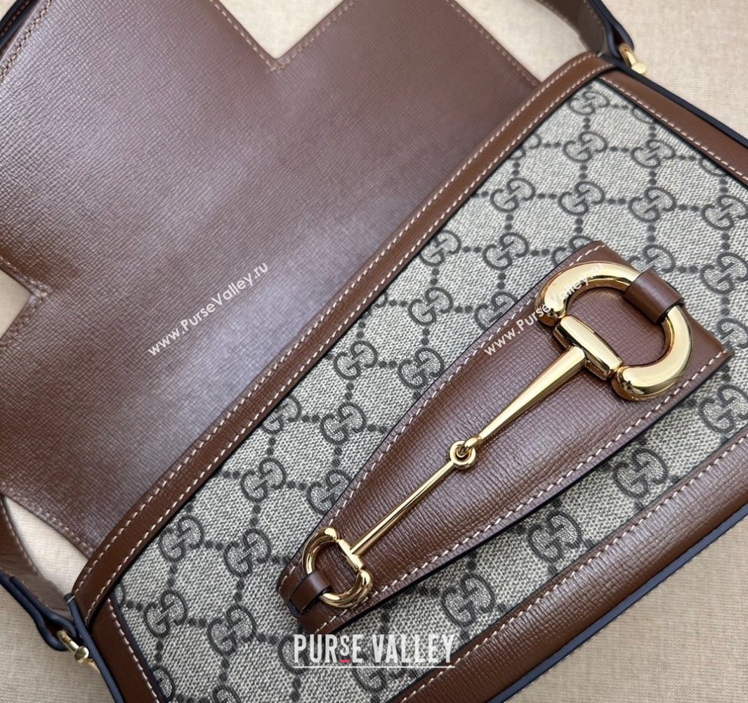 Gucci Horsebit 1955 small shoulder bag 764155 Beige and ebony GG Supreme canvas with Brown Demetra trim (dlh-23122104)