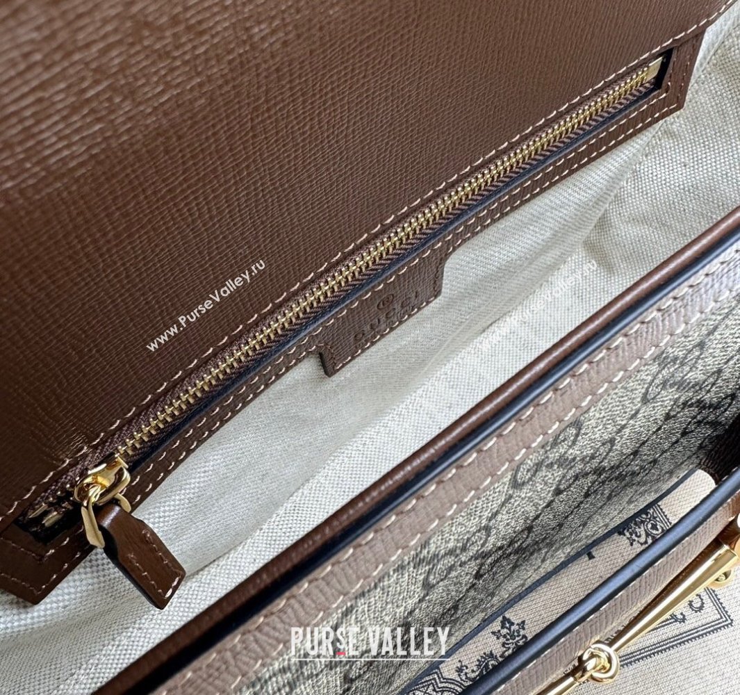 Gucci Horsebit 1955 small shoulder bag 764155 Beige and ebony GG Supreme canvas with Brown Demetra trim (dlh-23122104)