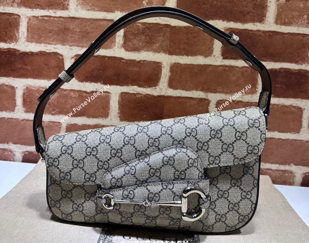 Gucci Horsebit 1955 small shoulder bag 764155 Beige and ebony GG Supreme canvas (dlh-23122103)