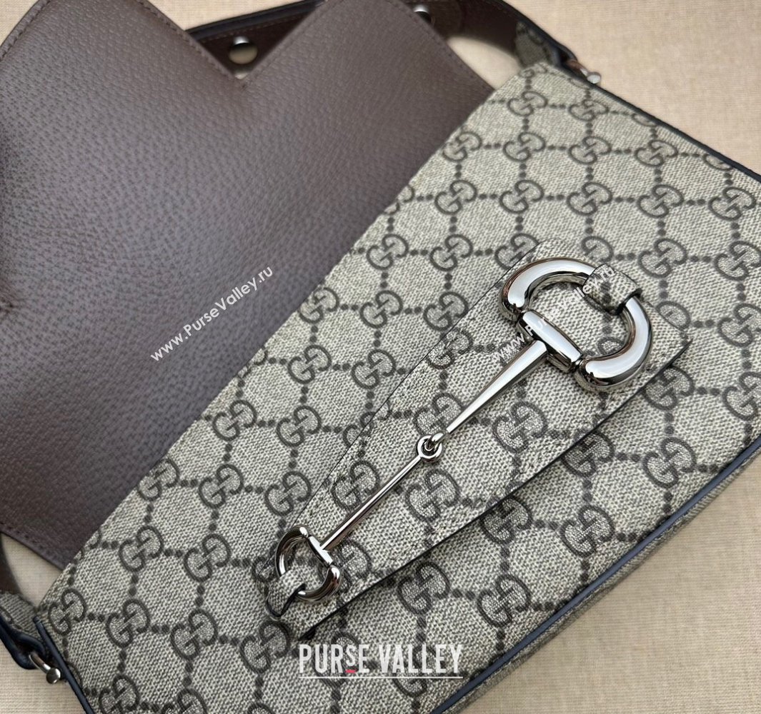 Gucci Horsebit 1955 small shoulder bag 764155 Beige and ebony GG Supreme canvas (dlh-23122103)