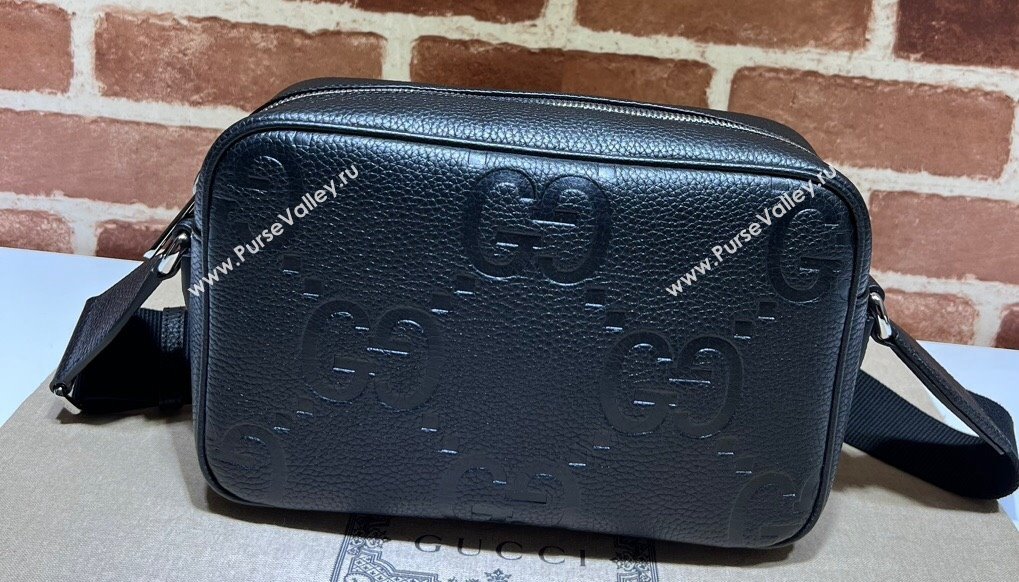 Gucci Jumbo GG Leather medium messenger bag 766946 Black (dlh-23122220)