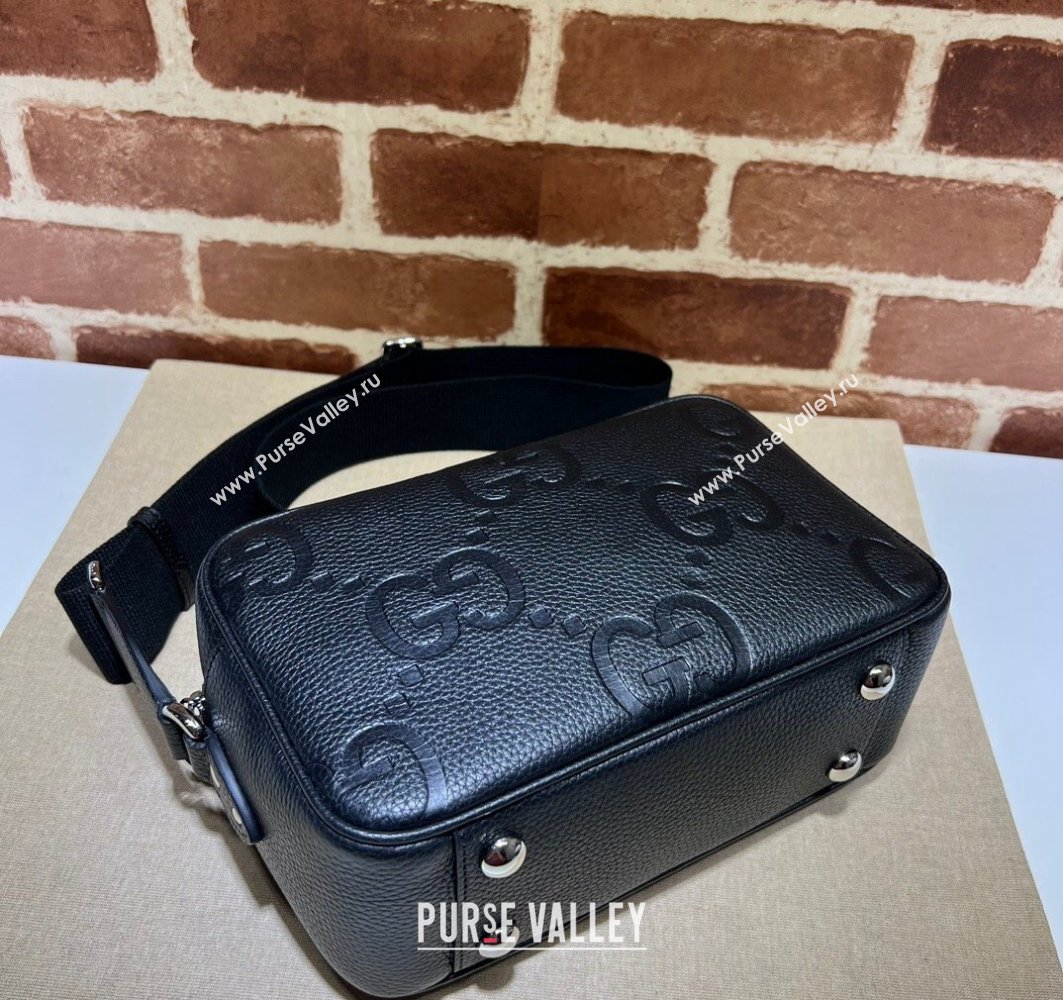 Gucci Jumbo GG Leather medium messenger bag 766946 Black (dlh-23122220)