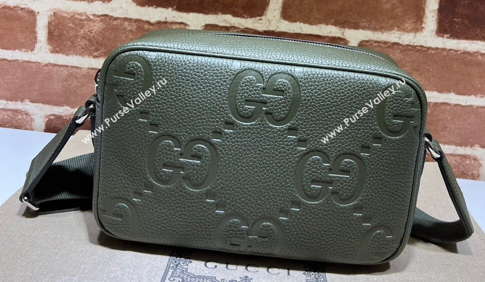 Gucci Jumbo GG Leather medium messenger bag 766946 Green (dlh-23122221)