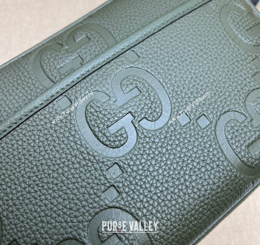 Gucci Jumbo GG Leather medium messenger bag 766946 Green (dlh-23122221)