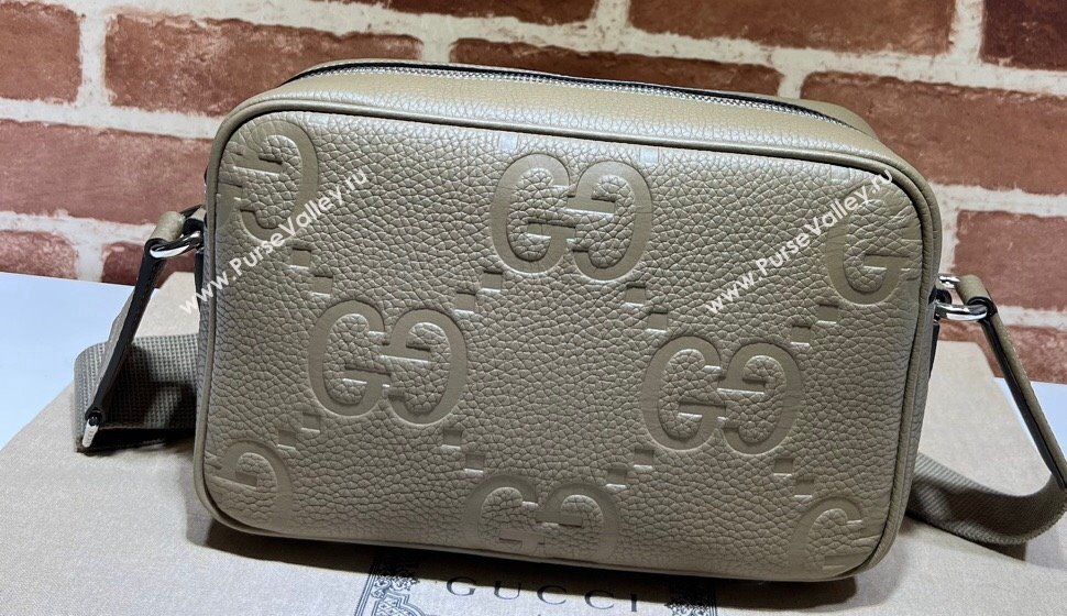 Gucci Jumbo GG Leather medium messenger bag 766946 Gray (dlh-23122222)