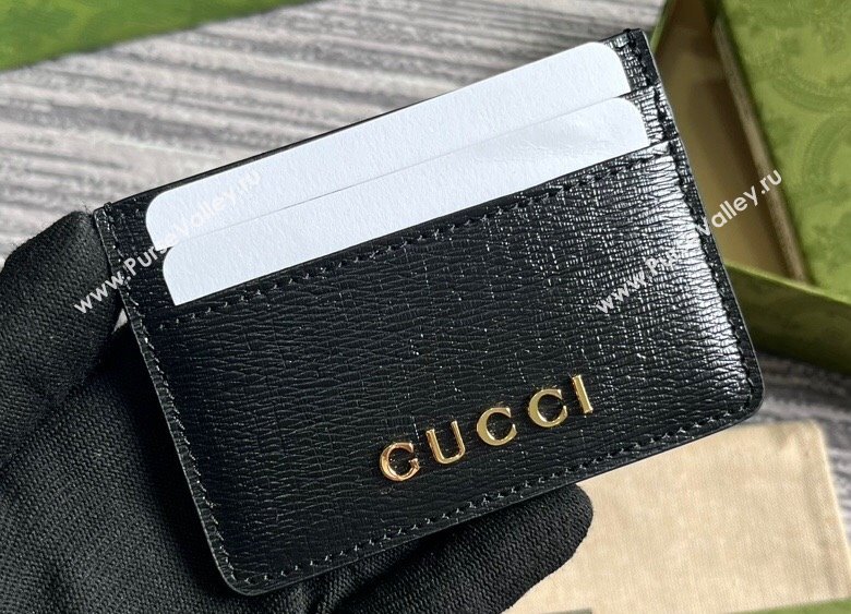 Gucci Card case with Gucci script 773428 leather Black 2024 (dlh-23122271)