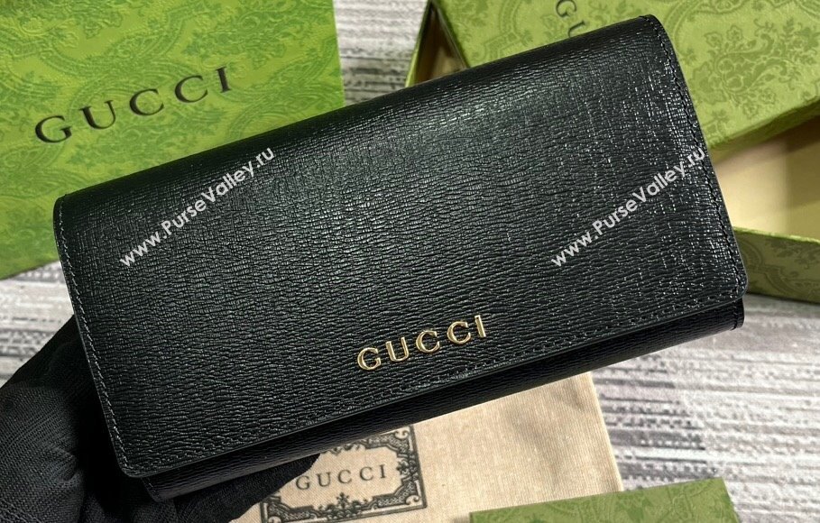 Gucci Continental wallet with Gucci script 772638 leather Black 2024 (dlh-23122266)