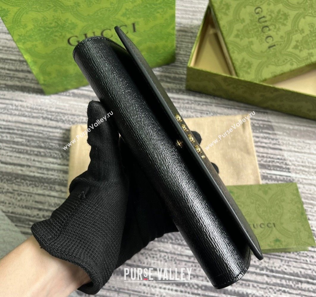 Gucci Continental wallet with Gucci script 772638 leather Black 2024 (dlh-23122266)